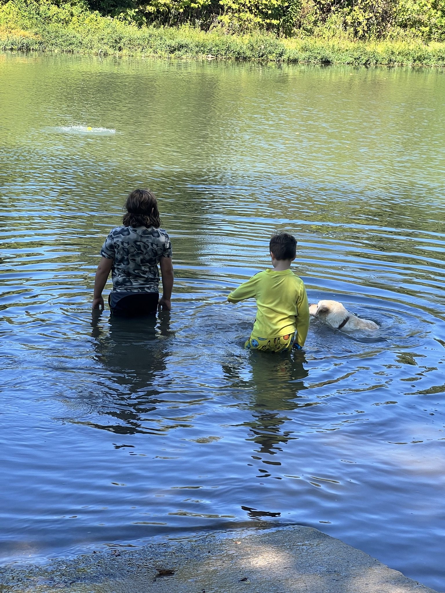 The boys and Callie enjoying Shoal Creek